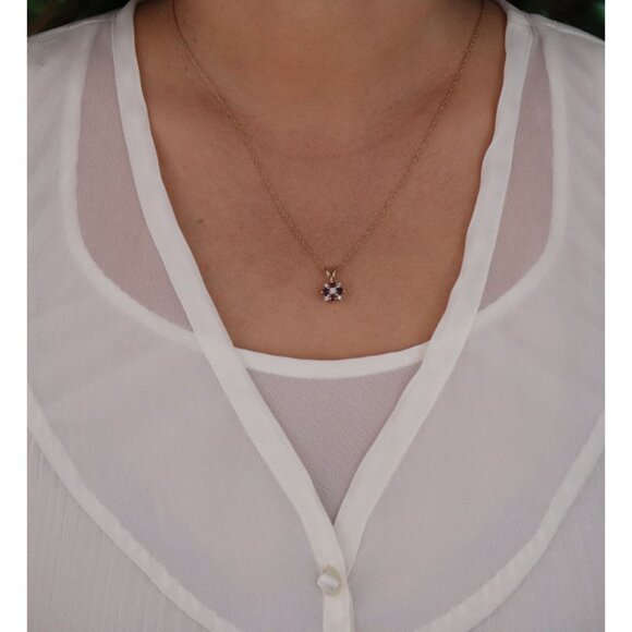 Pendant Only 14k Yellow Gold Natural Ruby & Diamond Pendant 5/8" x 3/8" - Picture 4 of 6